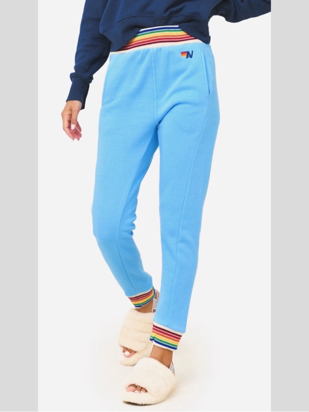 #1728 Aviator Nation Rainbow Rib Sweatpants in sky XS